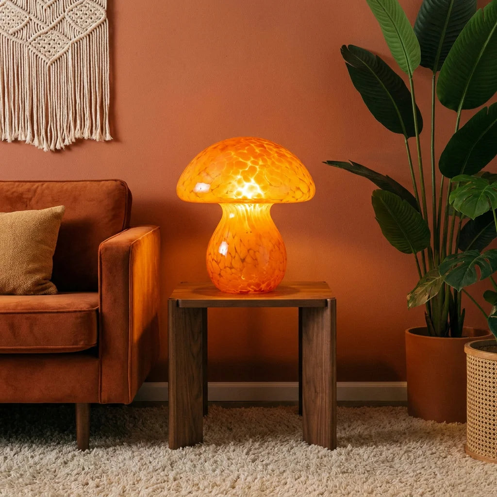 Lampe de table champignon orange iconique des années 70 pour déco rétro-chic Ambre & Volute