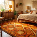 Tapis de sol aux motifs géométriques solaires couleurs chaudes style années 70 Ambre & Volute